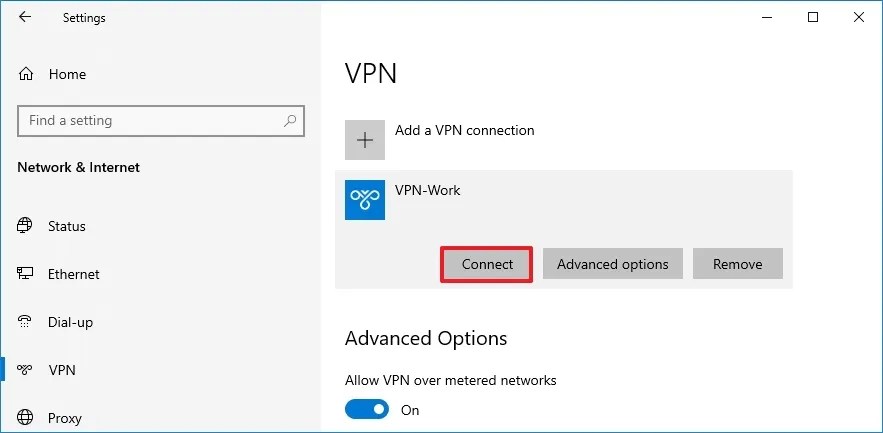 Connecting to VPN server