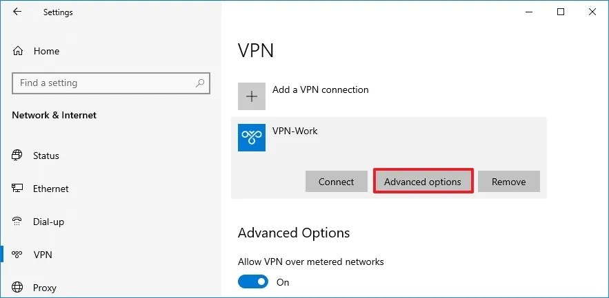 VPN connection advanced settings
