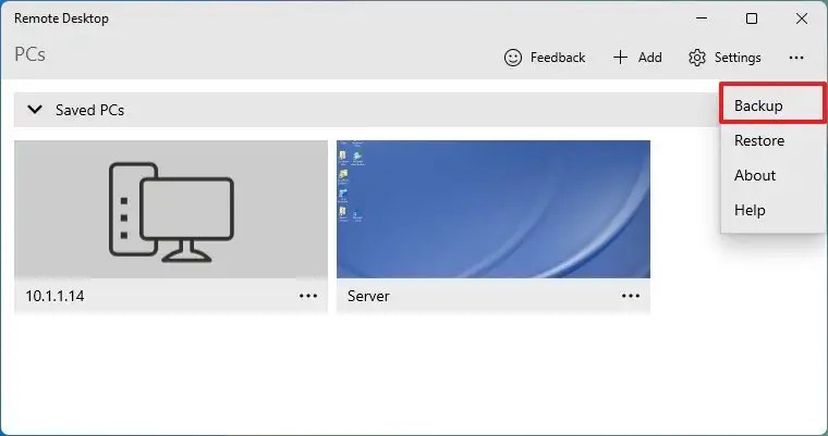 Remote Desktop backup option