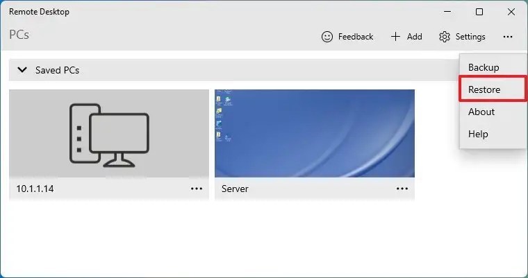 Remote Desktop restore option