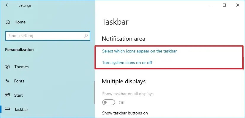 Windows 10 notification area options
