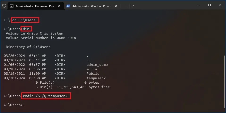 Command Prompt delete account files