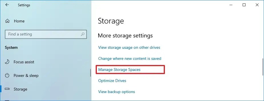 Storage settings on Windows 10