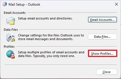Outlook profile settings
