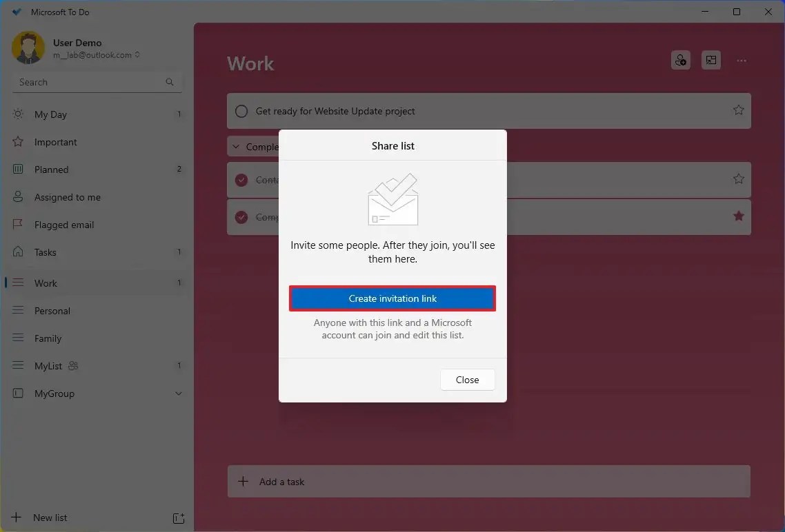 Create invitation link