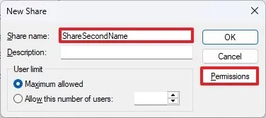 Create new share with the same folder but different name