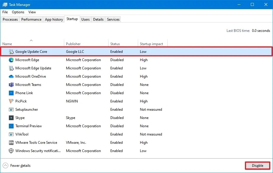 Task Manager disable startup apps