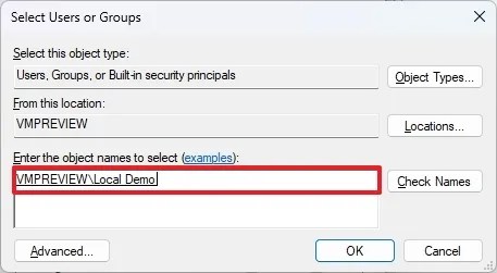 Select users or groups