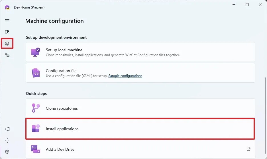 Dev Home install apps 