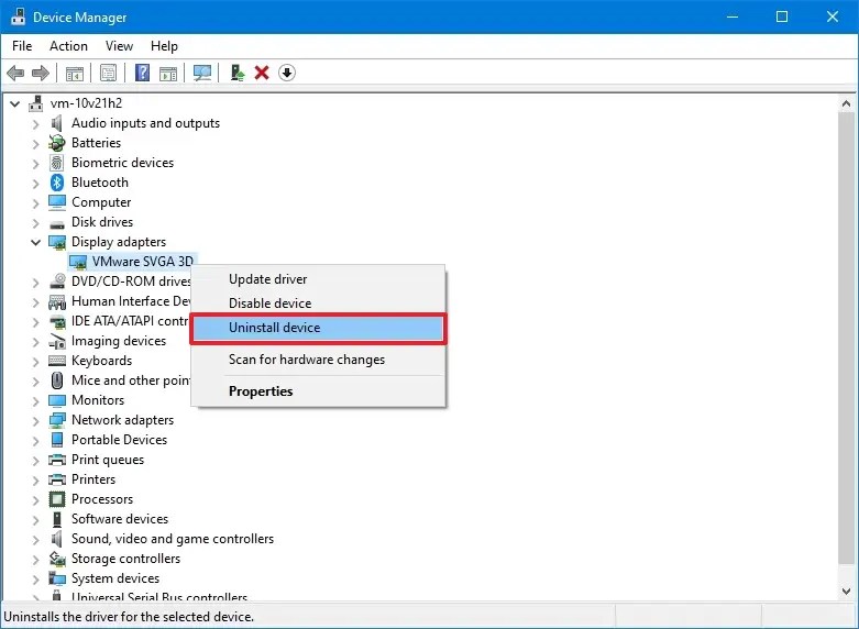 Uninstall a device driver in Windows 10