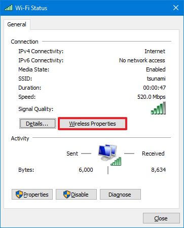 Windows properties button