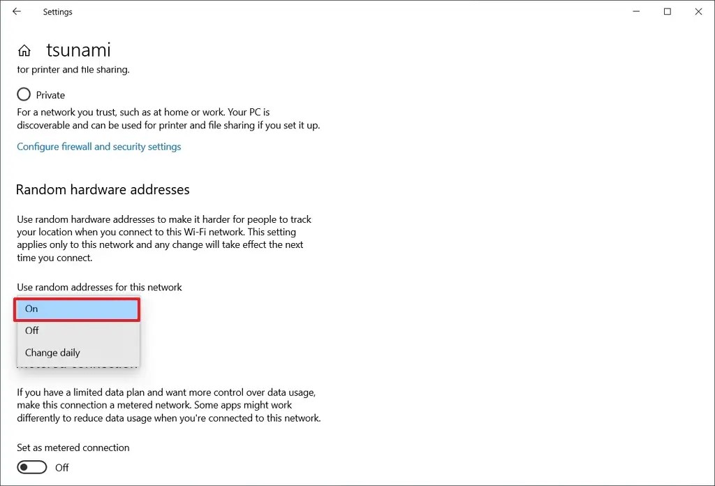 Enable random MAC addresses specific network