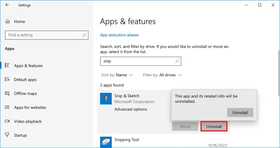 Windows 10 uninstall Snip & Sketch