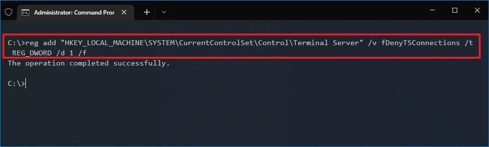 Remote Desktop disable command