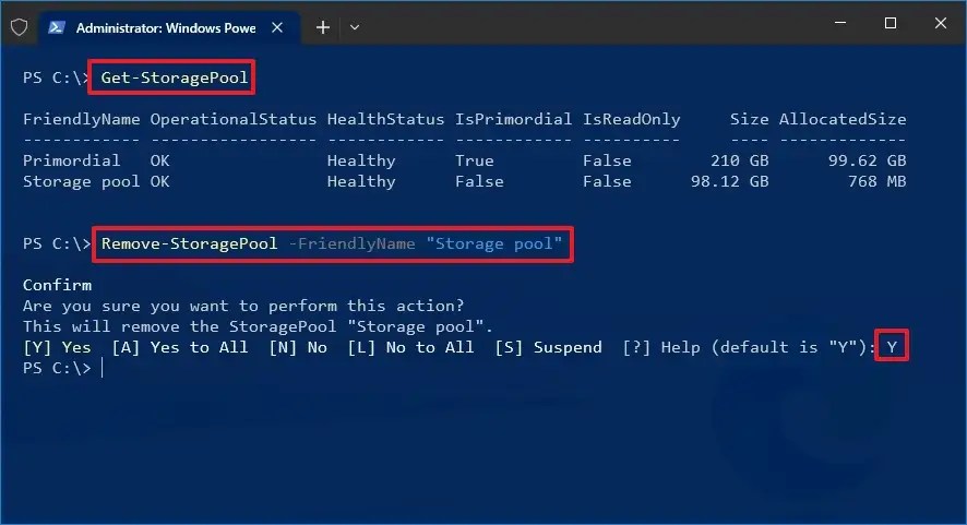 PowerShell remove storage pool
