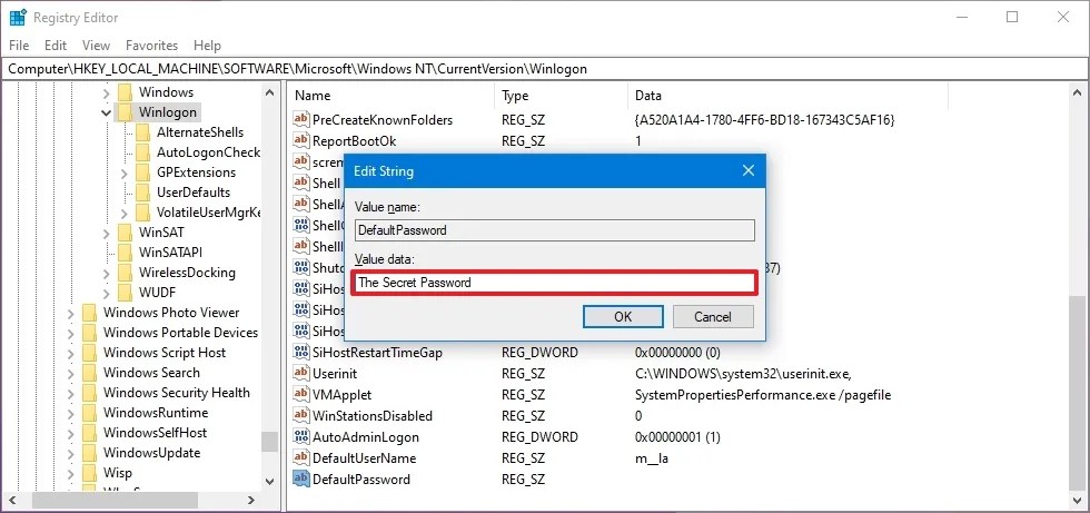 Registry auto logon password