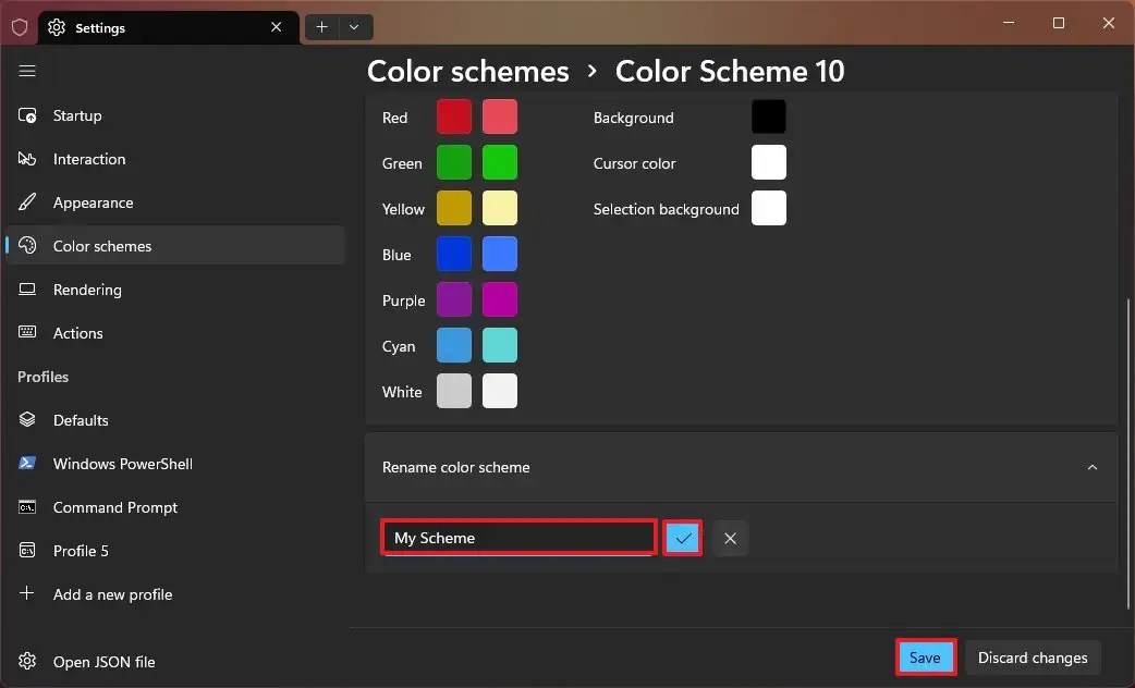 Change color scheme name