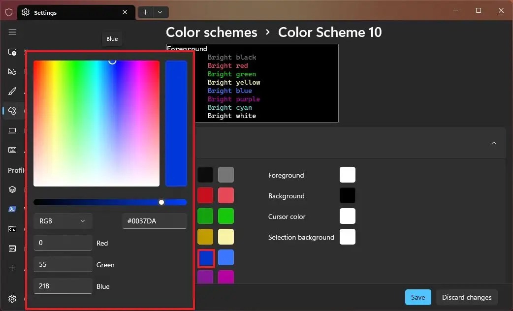 Change color scheme settings