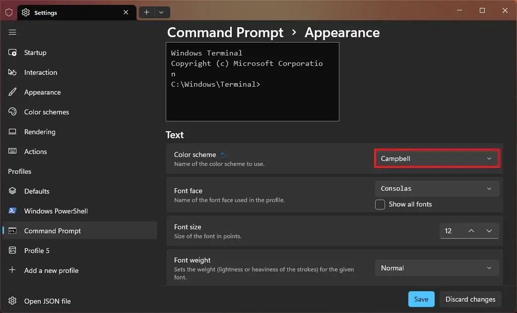 Terminal profile change color scheme