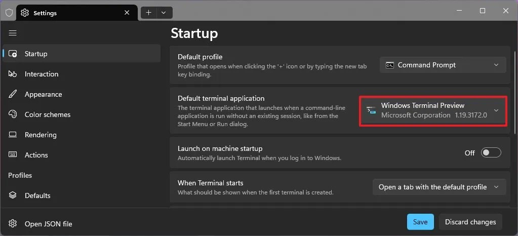 Default terminal application setting