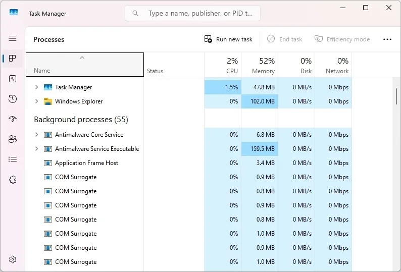 Windows 11 Task Manager (Ctrl + Shift + Esc)