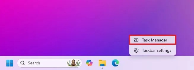 Taskbar open Task Manager