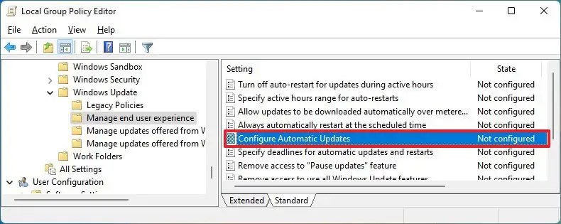 Configure automatic updates policy