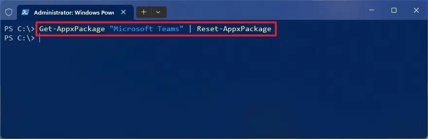 PowerShell reset app command