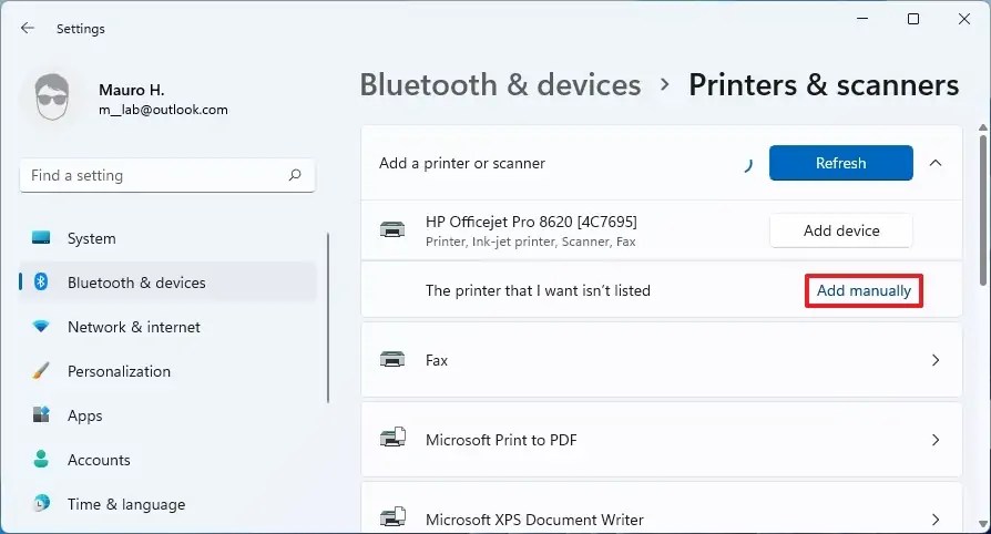 Add network printer manually