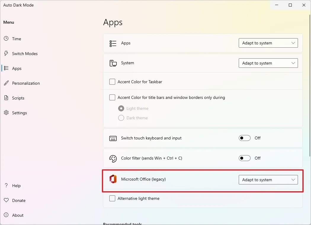 Auto Dark Mode for Windows 11 apps