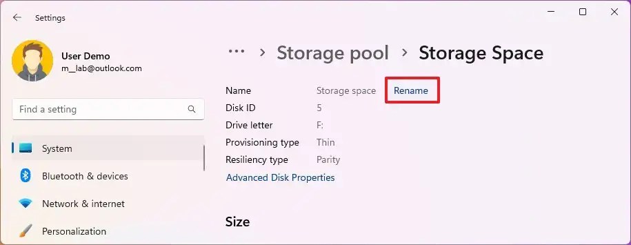 Rename storage space