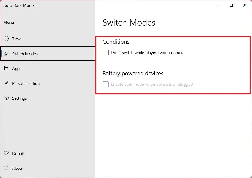 Switch color mode conditions