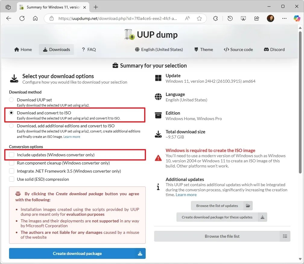 UUP Dump Windows 11 editions