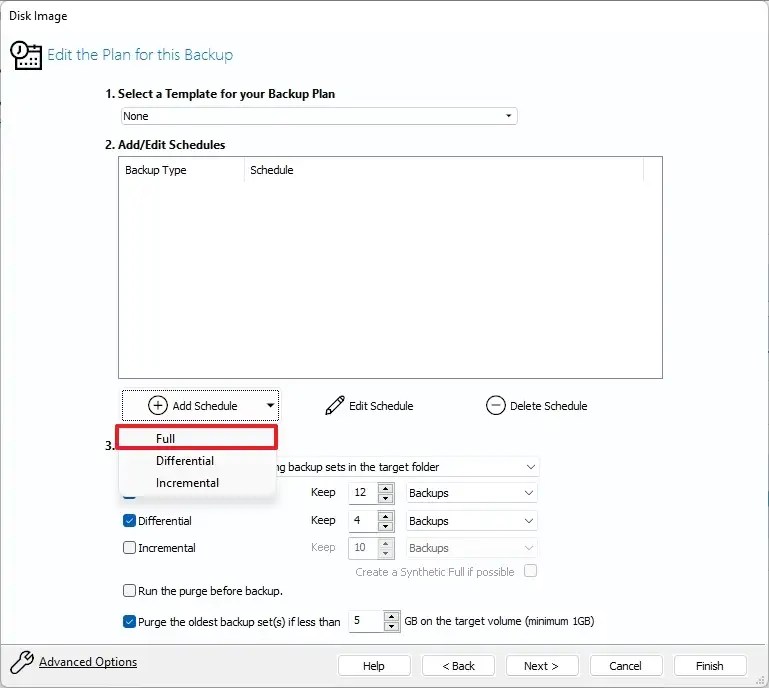 Add schedule full Windows 11 backup 