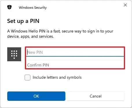 Create account PIN