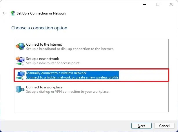 Manually connect to a wireless network