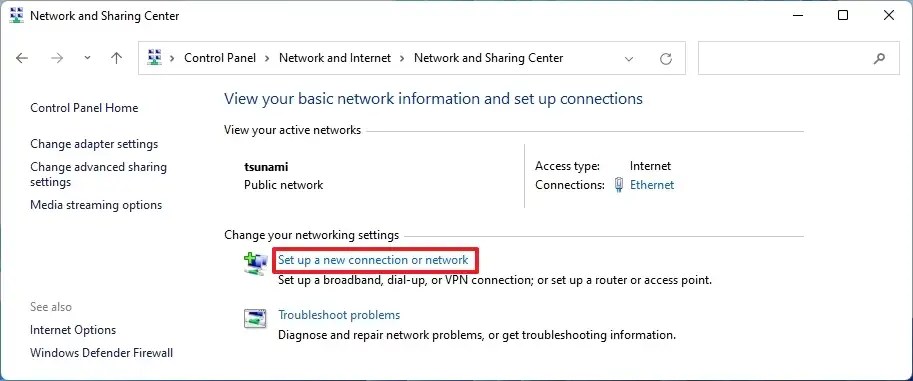 Set up a new connection on network 