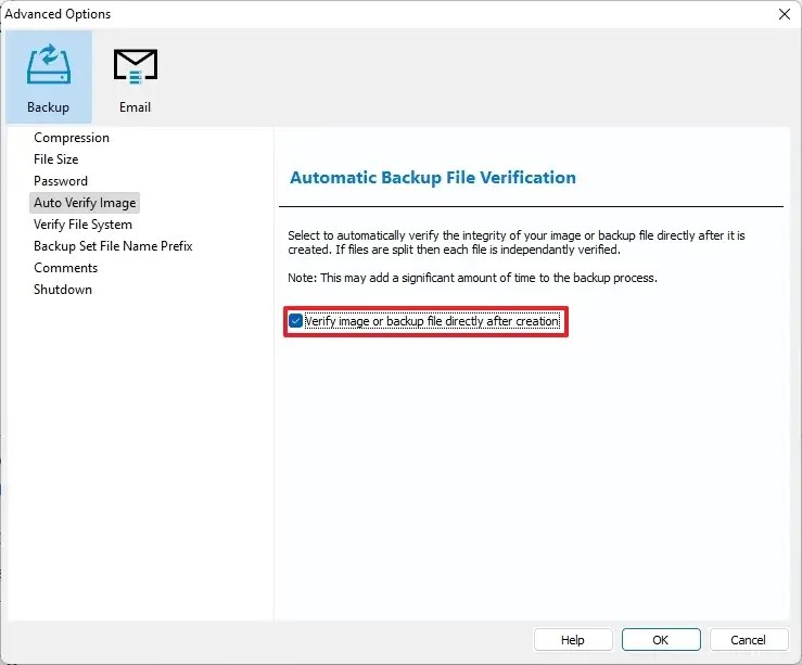 Verify backup after creation