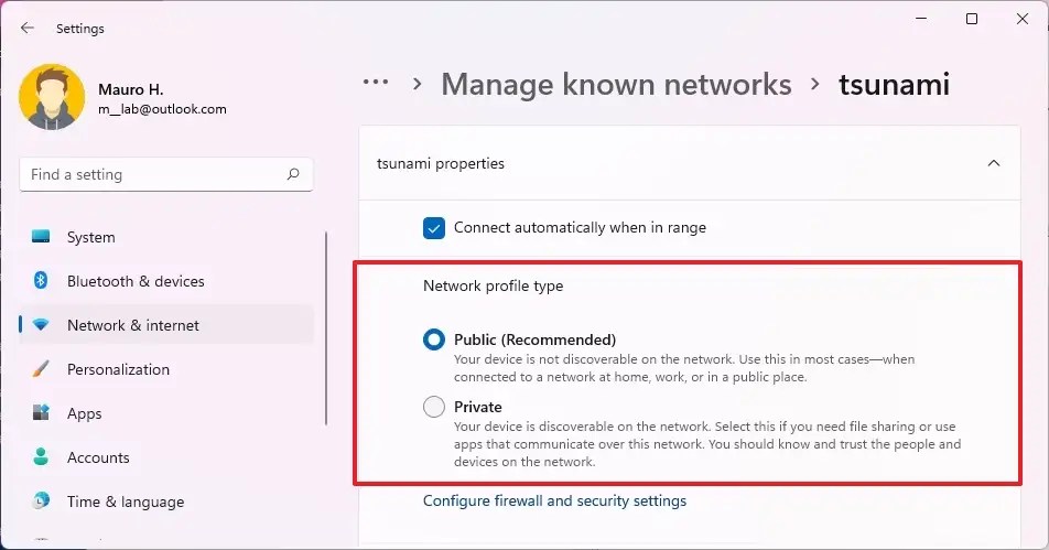 Change Wi-Fi network profile