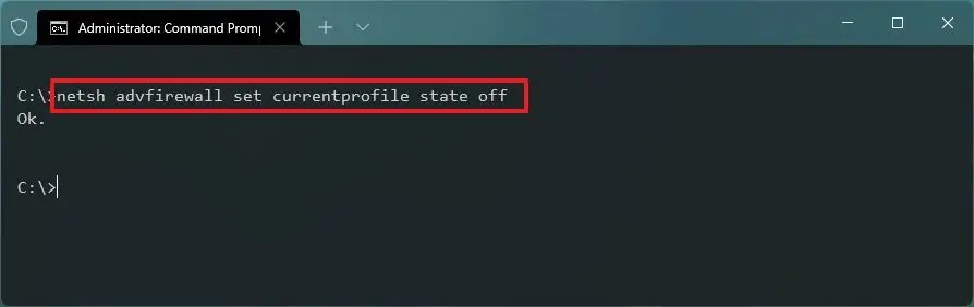Command Prompt disable firewall
