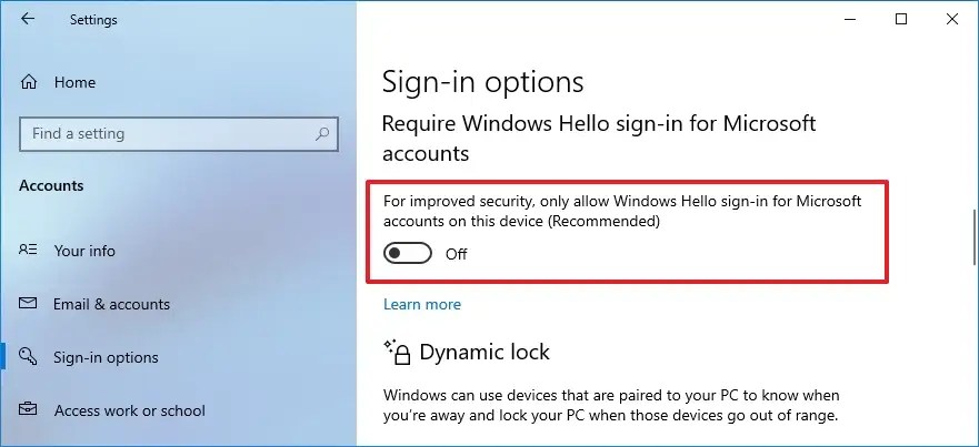 Disable Windows Hello for Microsoft accounts