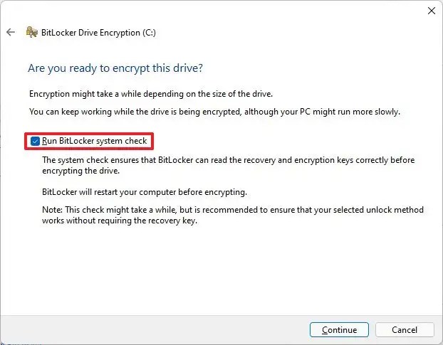 BitLocker system check