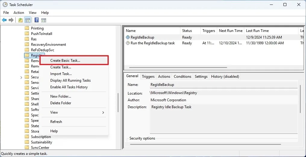 Task Scheduler Create Basic Task