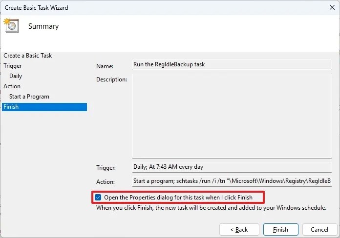Task Scheduler open task properties