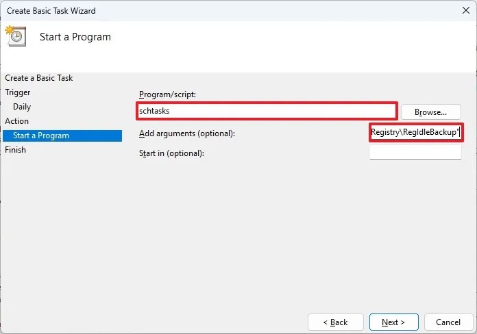 Task Scheduler run Registry backup tgask