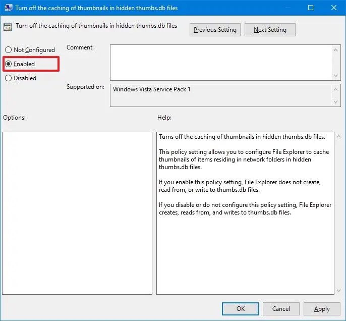 Disable thumbnail caching policy to delete thumbs.db files