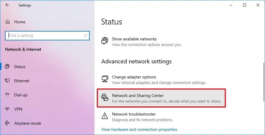 Open Network and Sharing Center