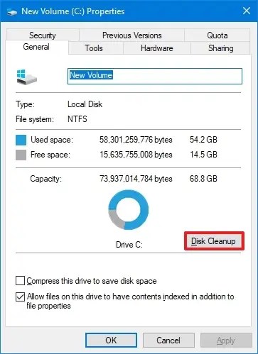 Disk Cleanup settings