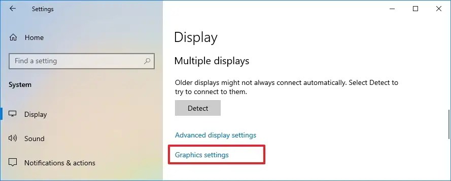 Windows 10 graphics settings option