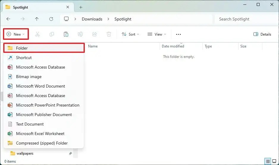 File Explorer create new folder